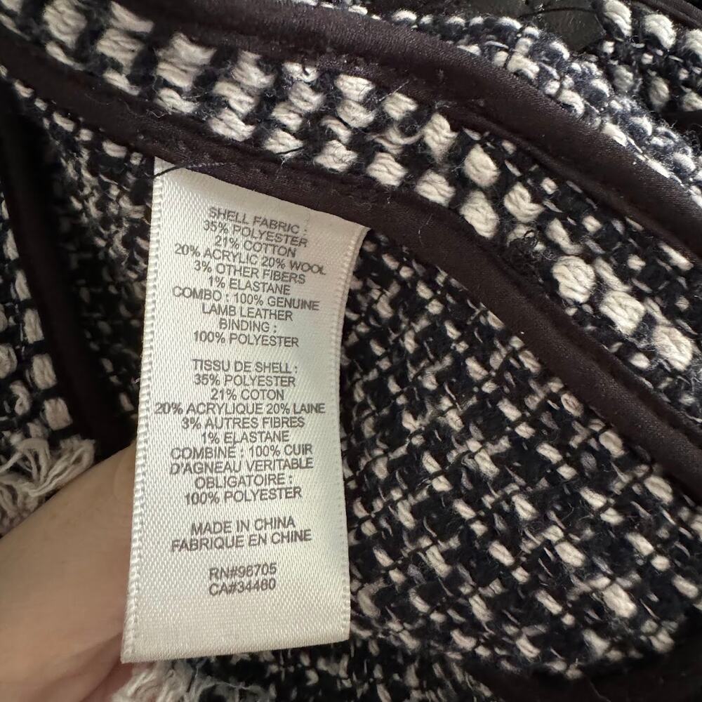 ❌SOLD❌ Rebecca Taylor Black and White Tweed Lamb Leather Trim Zip Jacket Blazer - Picture 6 of 11